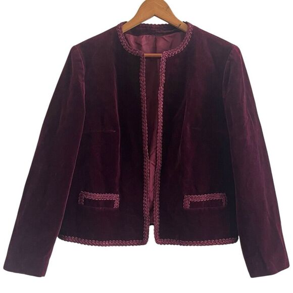 Vintage Velvet Blazer 14 Burgundy Jacket Academia whimsigoth grunge Cottagecore - Picture 1 of 12